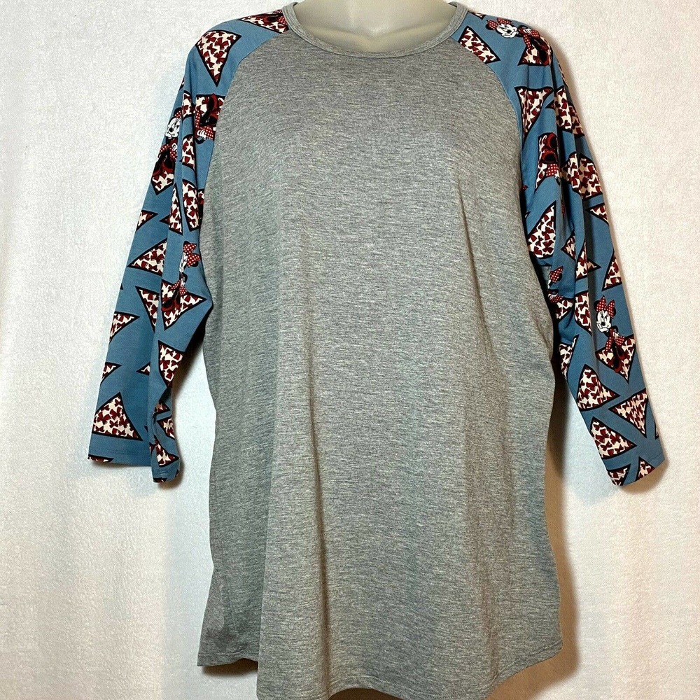 Lularoe Randy Jersey Style Top XL Gray Blue Disney Minnie Mouse